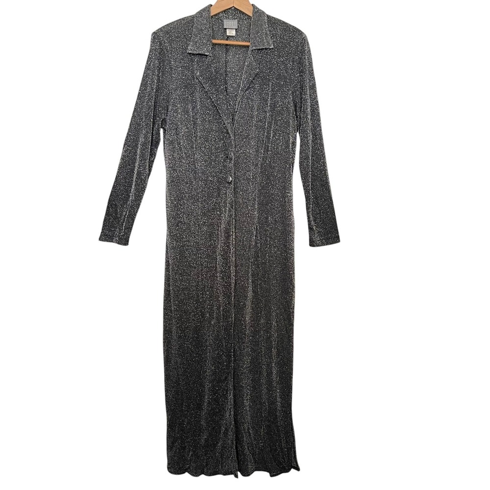 Rabbit Rabbit Designs Women Duster‎ 16M Black Silver Metallic Lurex Y2K 90s Glam